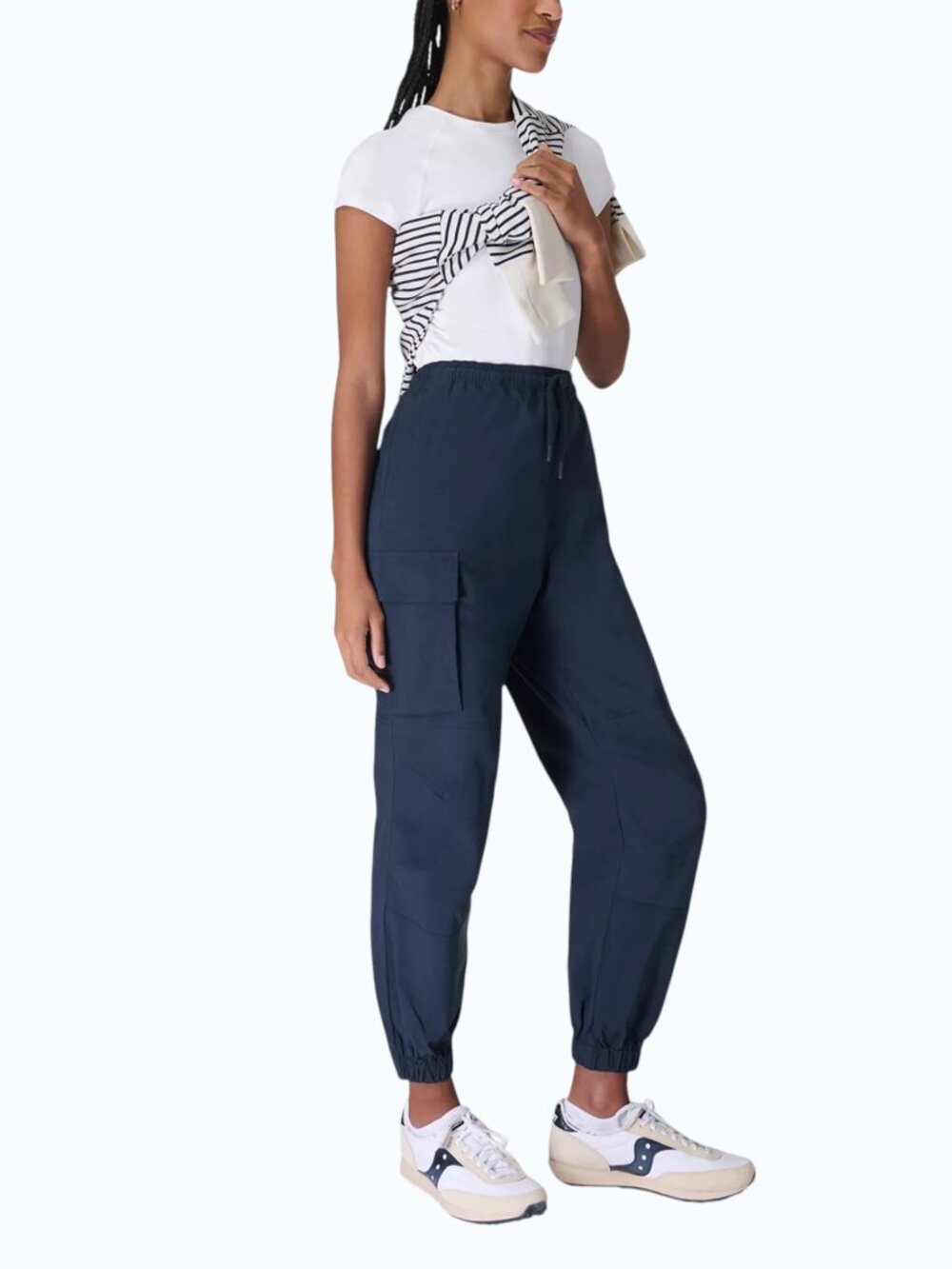Sweaty Betty Quinn Cargo Pants Women's M Navy Blue Cotton Tencel Joggers